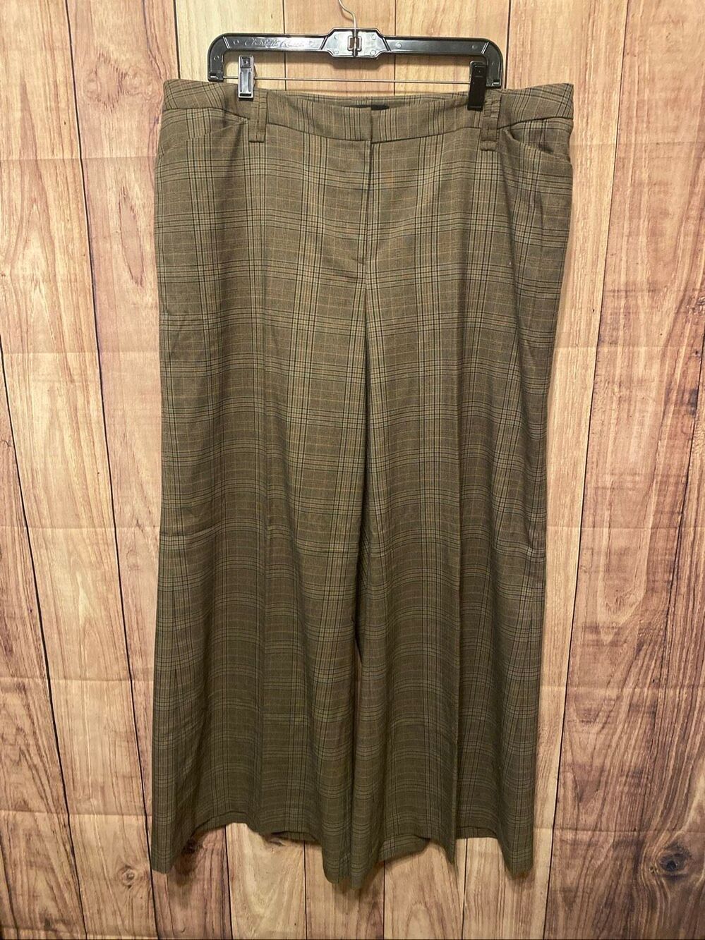 Lane Bryant 20 brown plaid wide leg pants plus size business